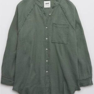 Aerie Olive Green Gauzy Beach Coverup